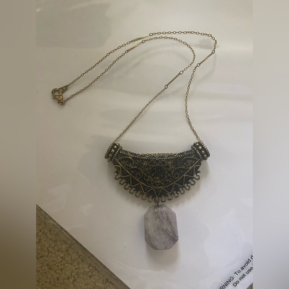 Ornate Necklace with Hanging Quartz - Picture 7 of 13